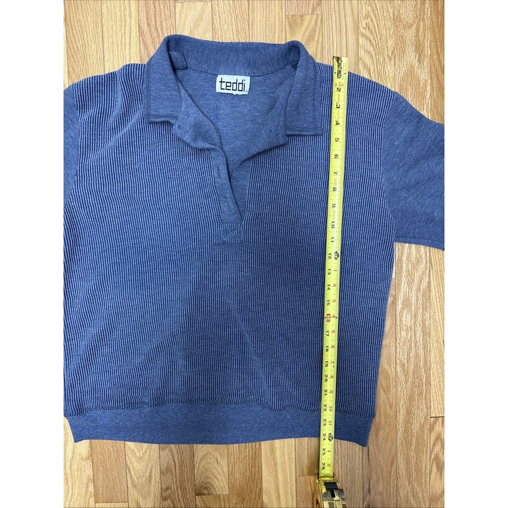 Vintage Teddi Blue Stonewashed Knit Polo Shirt Short Sleeve Collared Retro 80s - Picture 6 of 7
